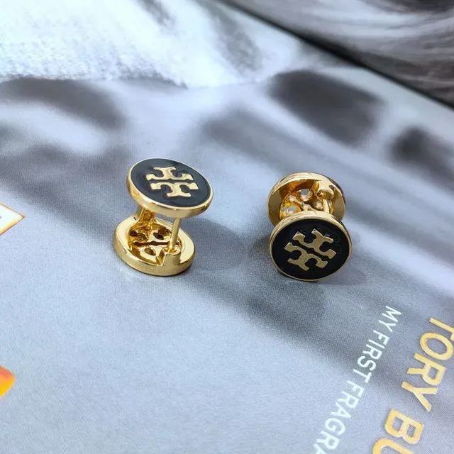 Tory Burch Mini Logo Stud Red Gold Circular Enamel Face Earrings 3