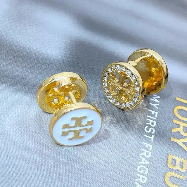 Tory Burch Mini Logo Stud Red Gold Circular Enamel Face Earrings 8