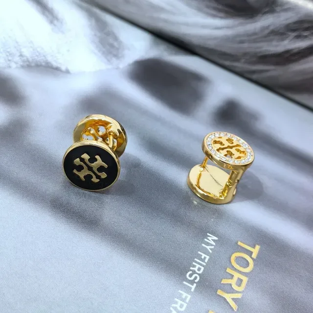 Tory Burch Mini Logo Stud Red Gold Circular Enamel Face Earrings 9