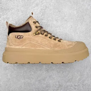 UGG Beige Suede Shearling-Lined Lace-Up Platform Work Boot