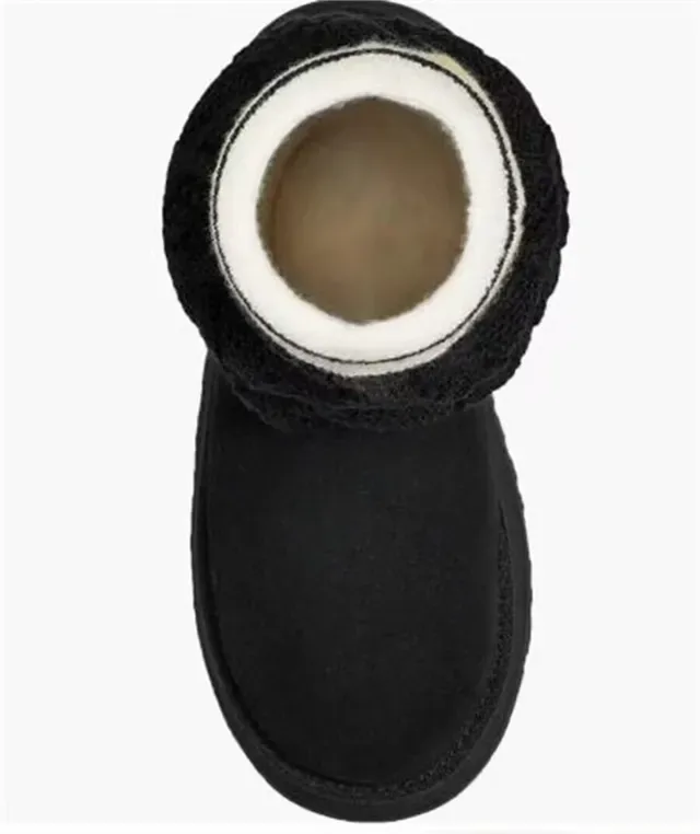 UGG क्लासिक काली पीली प्लेटफॉर्म सोल रुच्ड निट लेज वॉर्मर घुटने की बूट 8