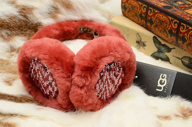 UGG Classic Red Purple Plush Shearling-Lined Rounded Ear Cups Beanie 12