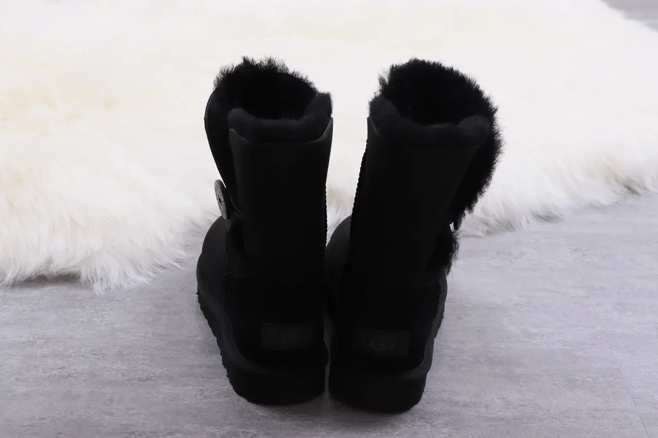 UGG Classic Short Black Suede Shearling-Lined Snow Boots 8