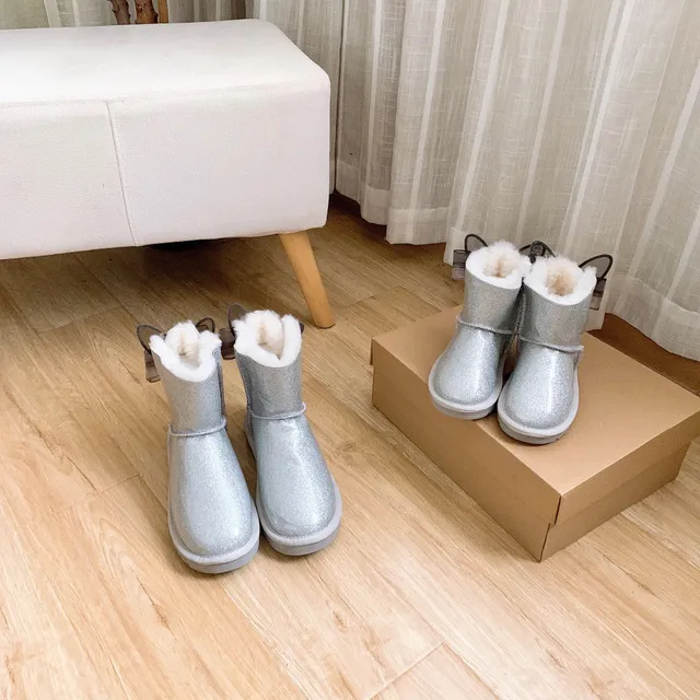UGG Silver White Glitter Finish Shearling-Lined Snow Boots 2