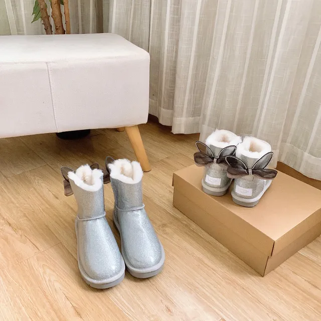 UGG Silver White Glitter Finish Shearling-Lined Snow Boots 3