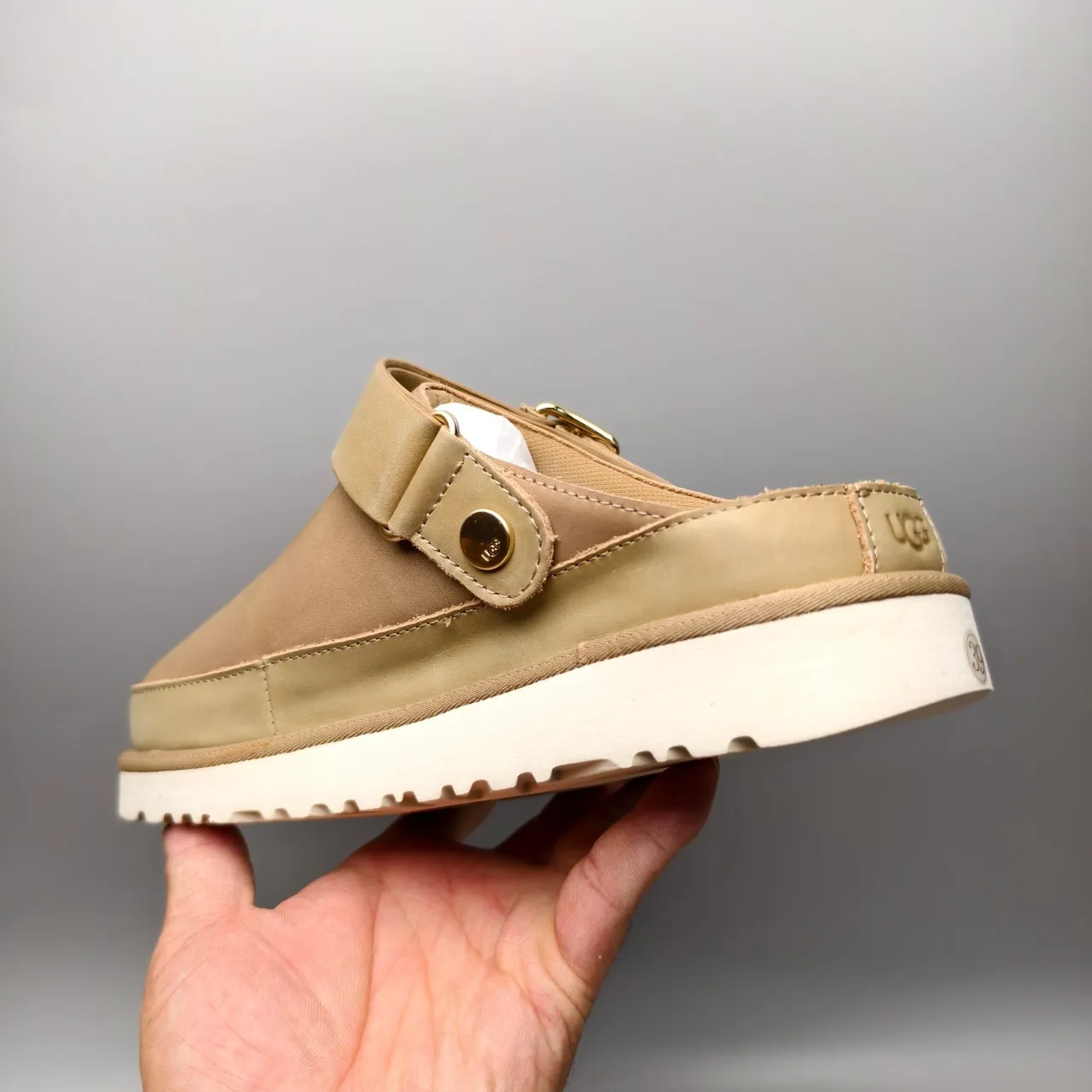 UGG Tasman Beige Buckle Strap Platform Slipper 4