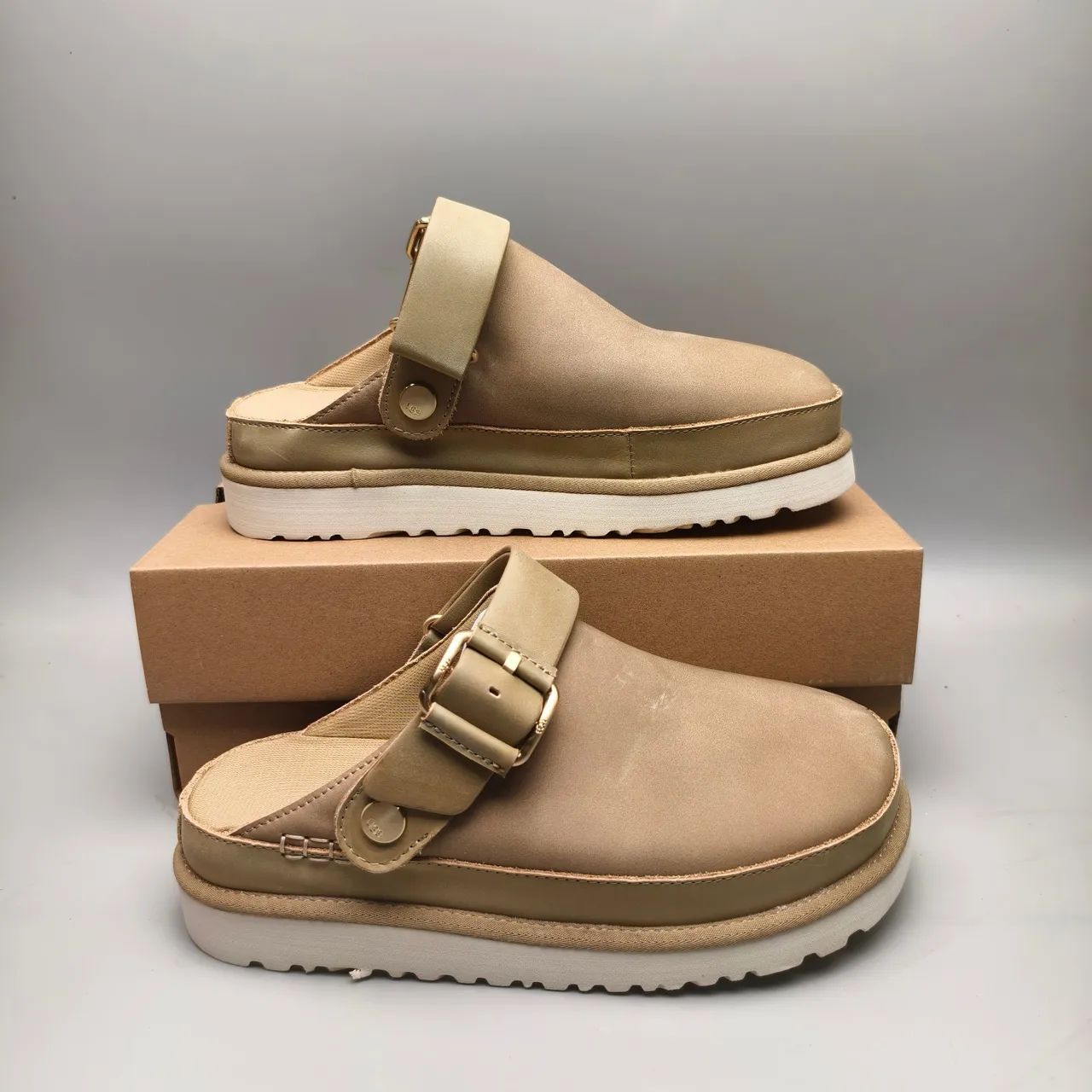 UGG Tasman Beige Buckle Strap Platform Slipper 5