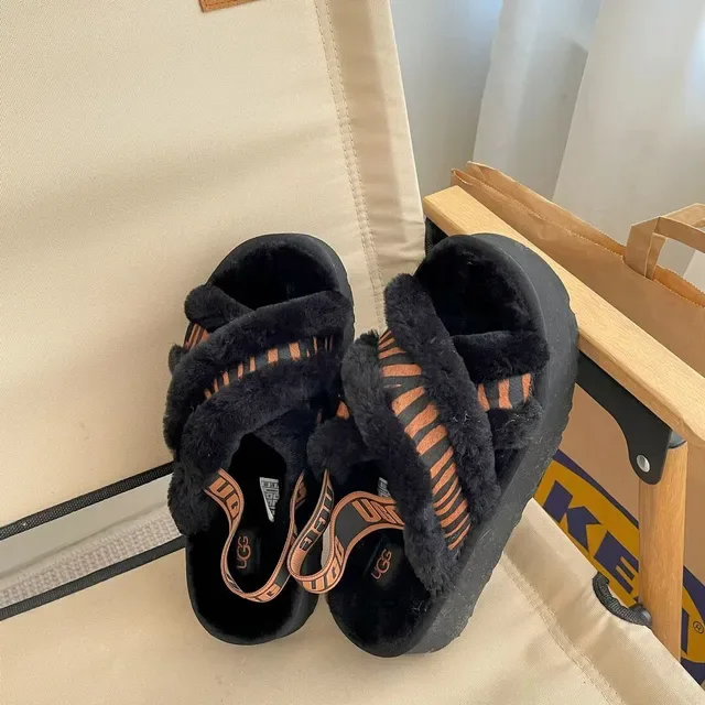 UGG Tasman Black Orange Platform Fuzzy Slippers 3
