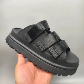 UGG Tasman Black Triple-Strap Platform 拖鞋