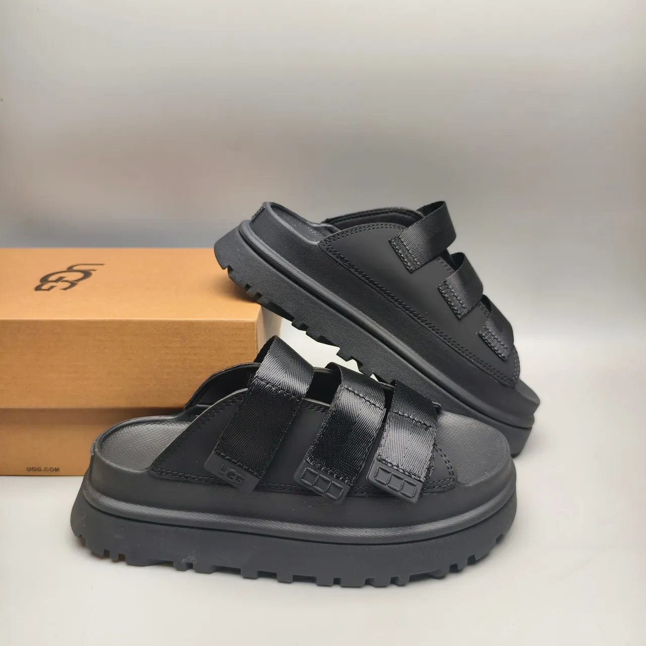 UGG Tasman Black Triple-Strap Platform Slipper 6