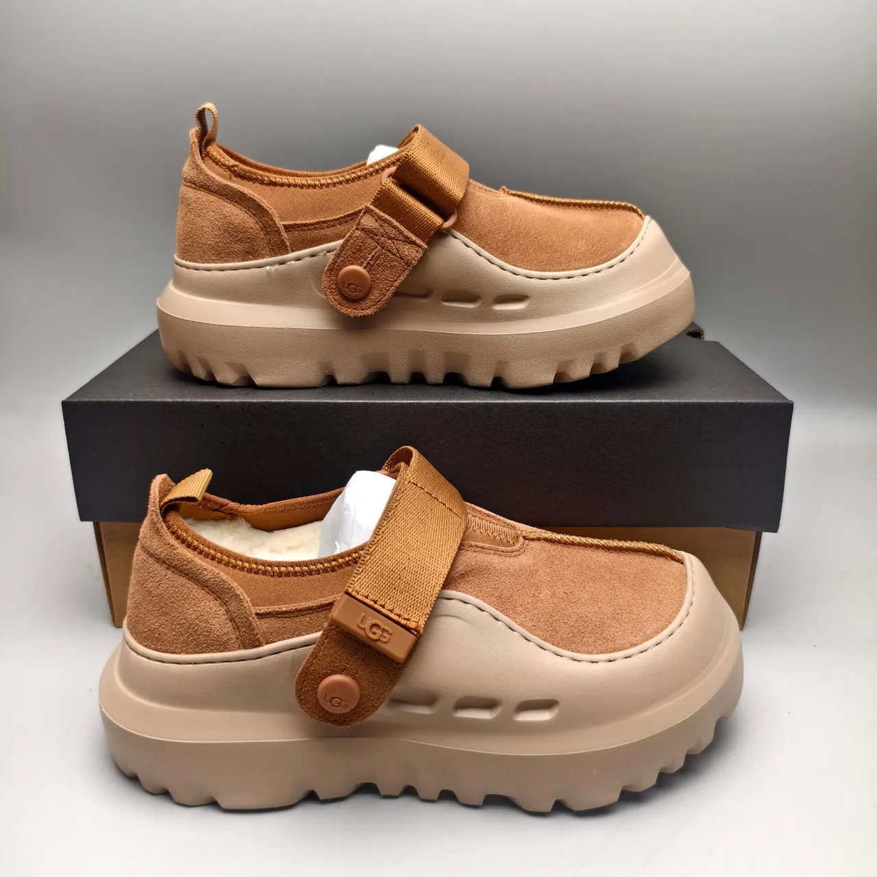 UGG Tasman Brown Beige Suede Upper Adjustable Strap Closure Casual Shoes 5