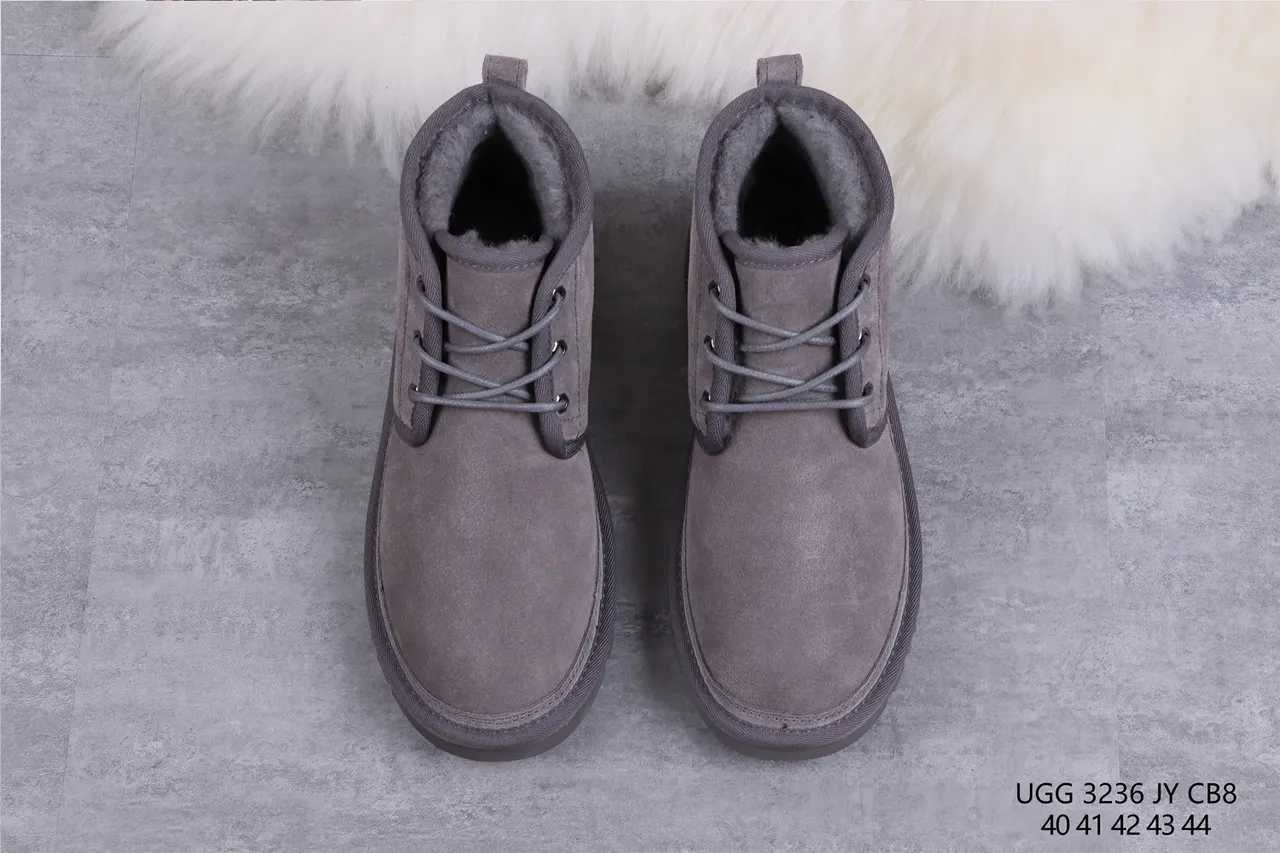 UGG Tasman Gray Suede Shearling-Lined Lace-Up Snow Boots 9