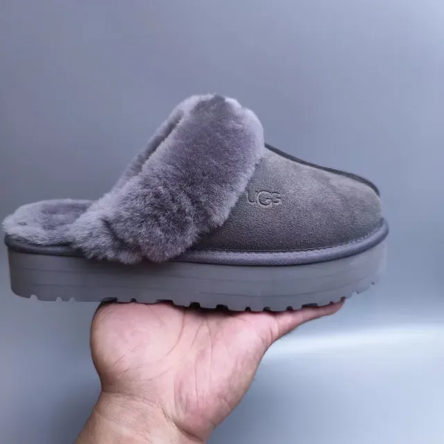 UGG Tasman Gray Suede Shearling-Lined Platform Slippers 6