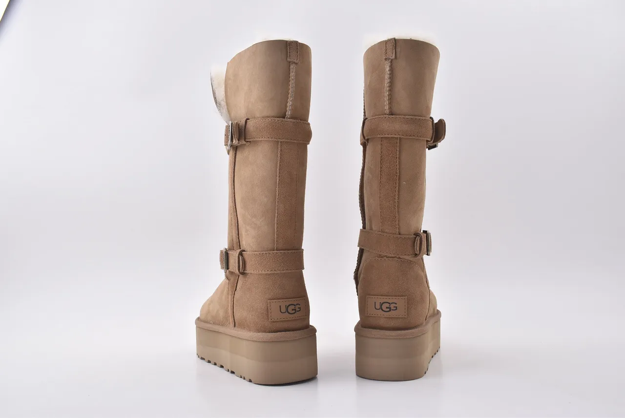 UGG Tasman Tan حذاء ركبة منصة سويد 2