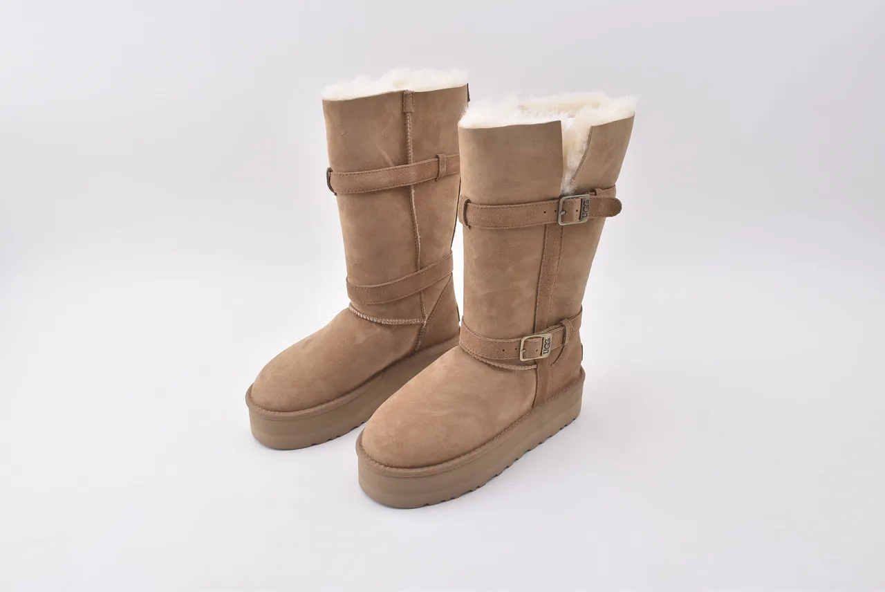 UGG Tasman Tan حذاء ركبة منصة سويد 4