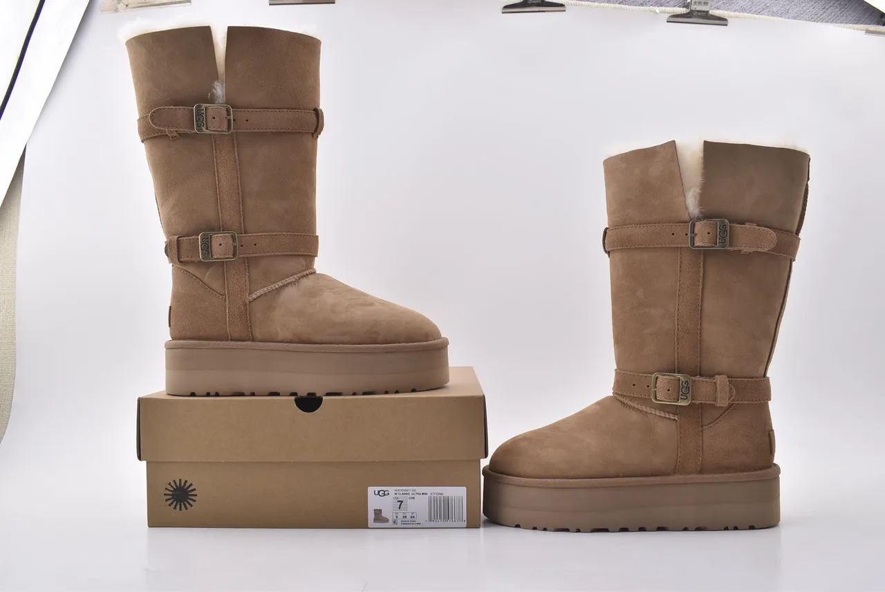 UGG Tasman Tan حذاء ركبة منصة سويد 6