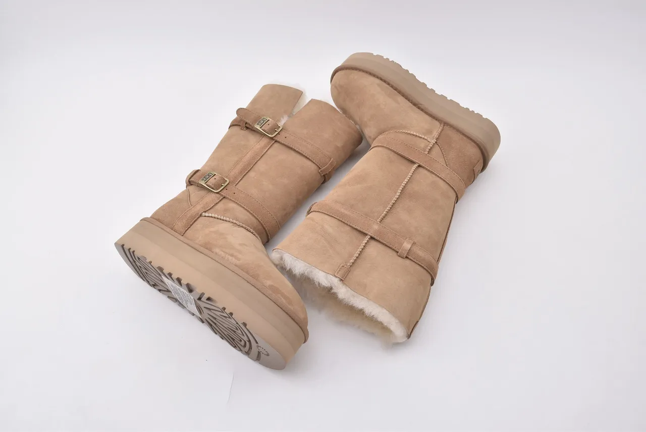 UGG Tasman Tan حذاء ركبة منصة سويد 7