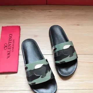 Valentino 迷彩带 黑色拖鞋