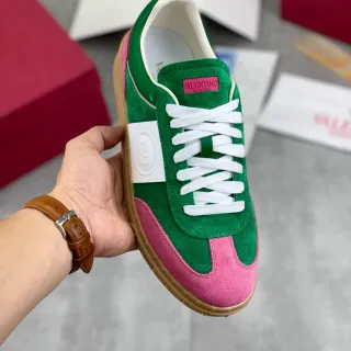 Valentino Garavani Green and Pink Suede Lifestyle Sneaker