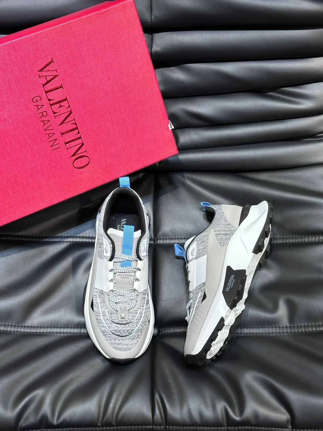 Valentino Gris Semelle Blanche Haut Tricot Chunky Sneakers 4