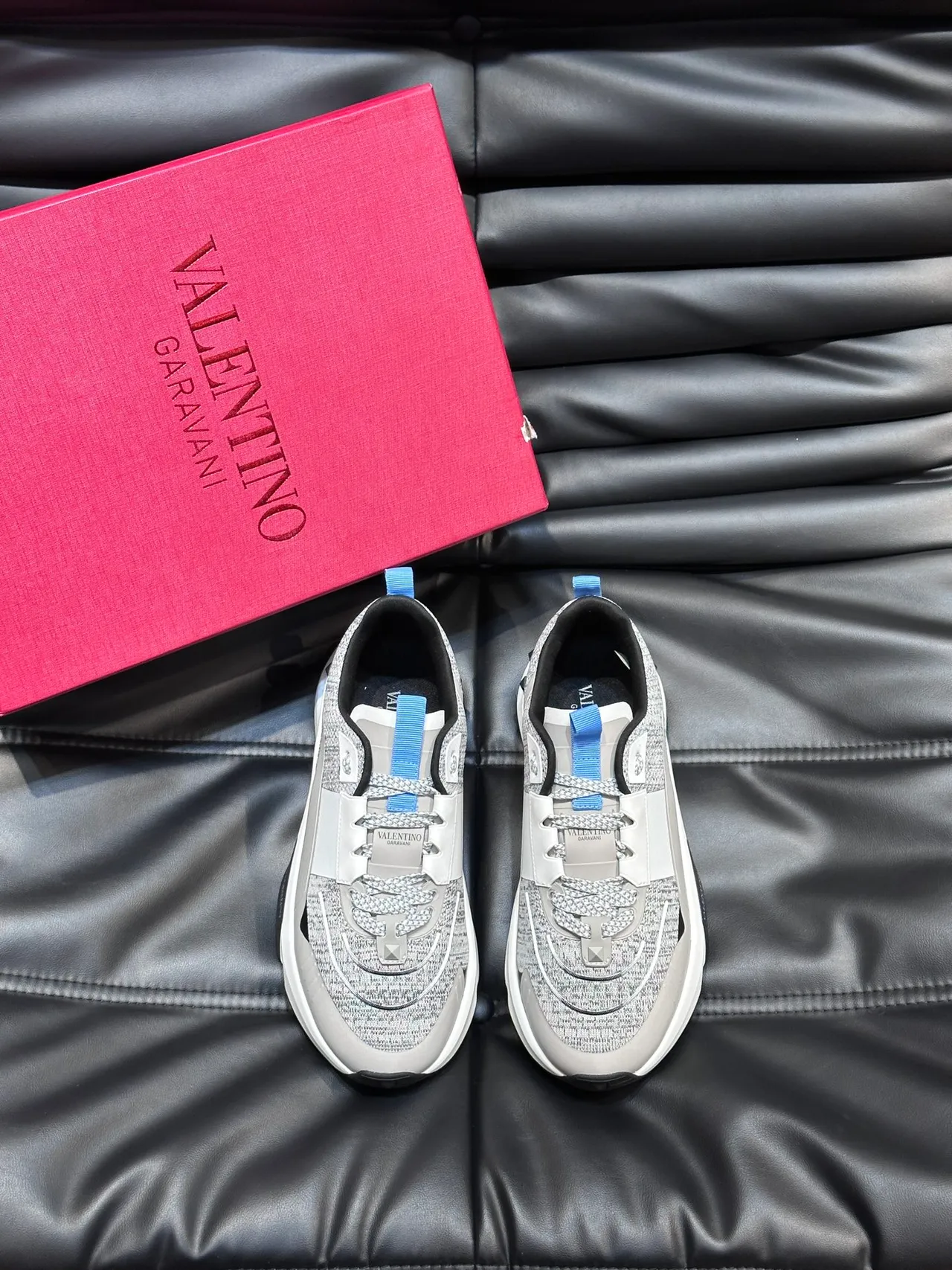 Valentino Gris Semelle Blanche Haut Tricot Chunky Sneakers 5