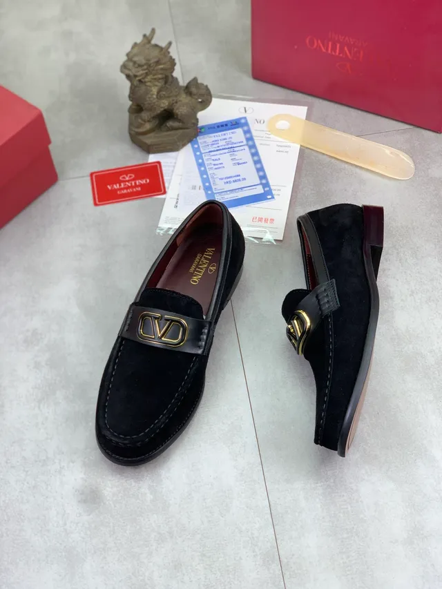 Valentino Rockstud Black Gold Suede Upper Moccasin Stitching Loafer 5