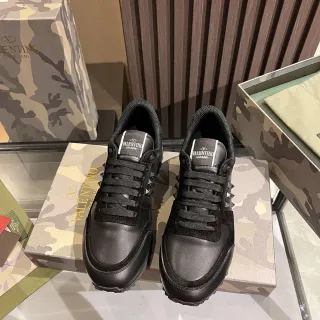 Valentino Rockstud Black Leather-Suede Studded Lifestyle Sneakers
