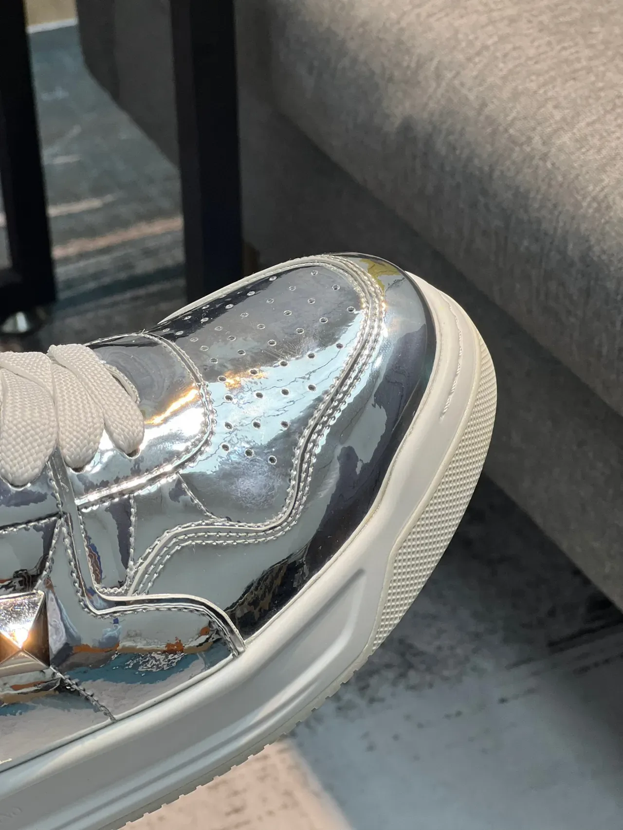 Valentino Rockstud Runner Silver White Metallic Upper Sculpted Geometric Sole Chunky Sneakers 3