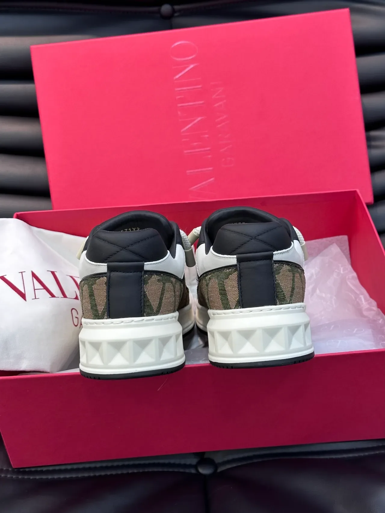 Valentino Rockstud V-Logo Olive Green White Black Chunky Sneakers 3