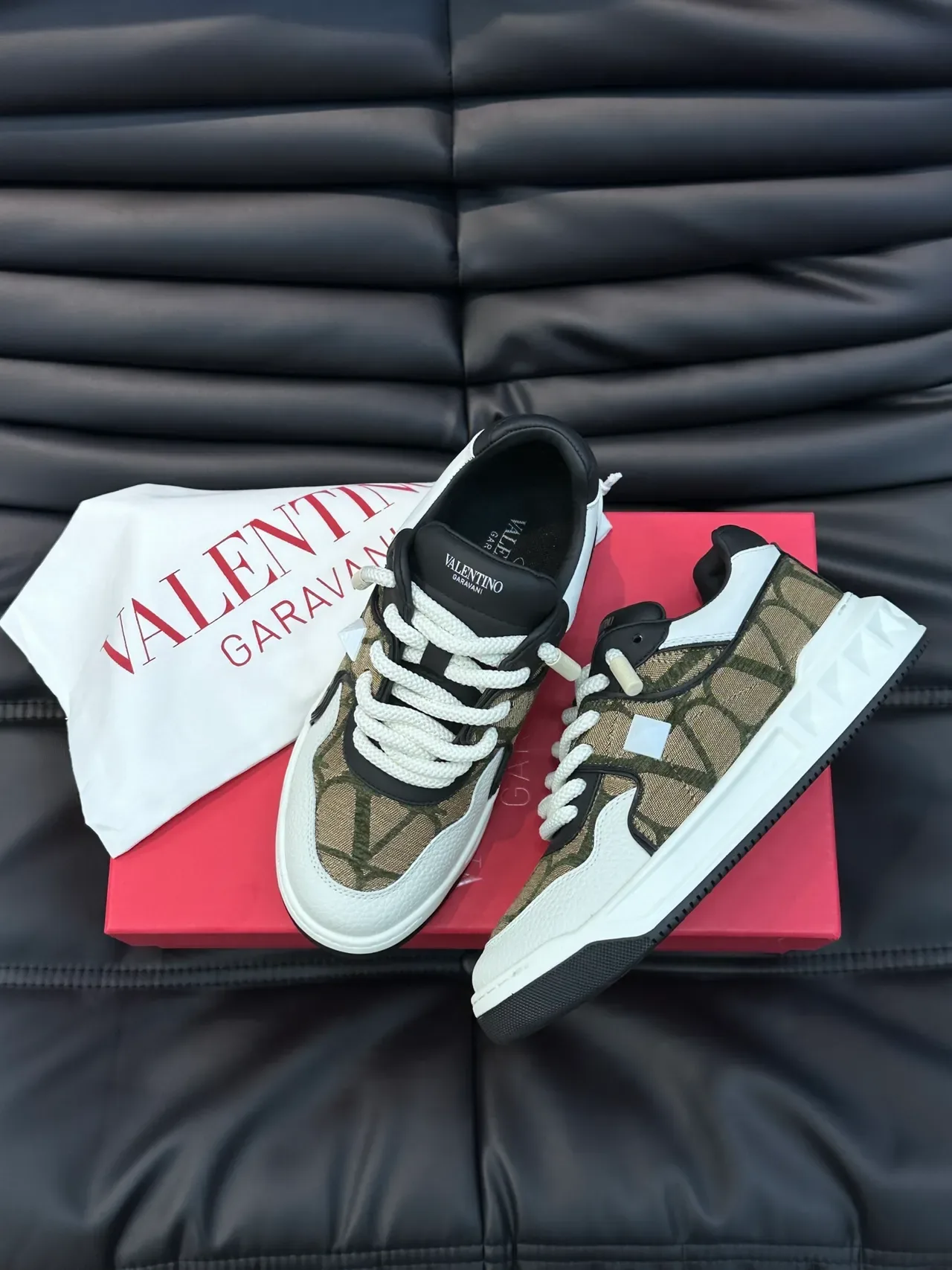 Valentino Rockstud V-Logo Olive Green White Black Chunky Sneakers 5