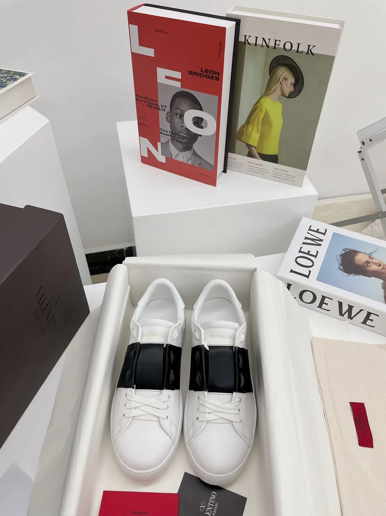 Valentino Rockstud White and Black Leather Platform Lifestyle Sneakers 9