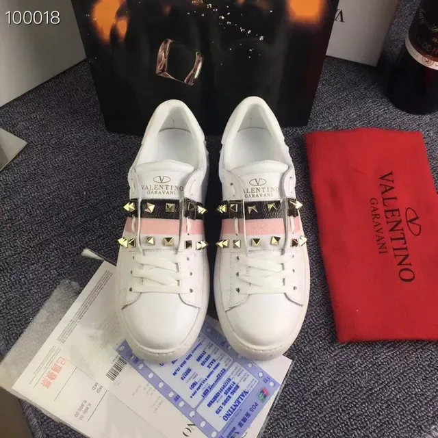 Valentino Rockstud White Pink Black Studded Lifestyle Sneakers 3