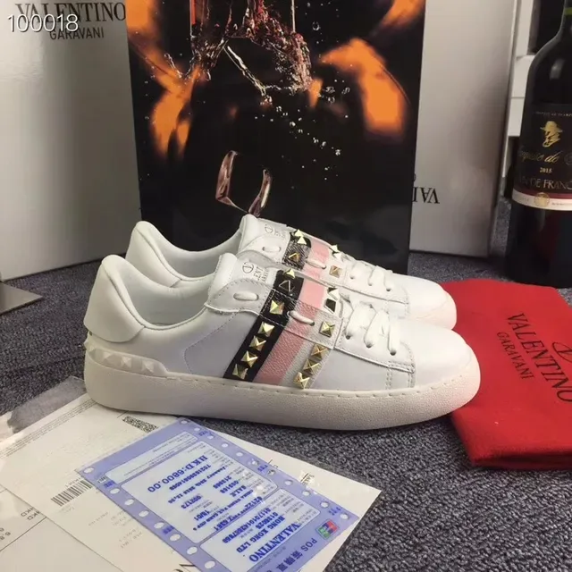 Valentino Rockstud White Pink Black Studded Lifestyle Sneakers 4