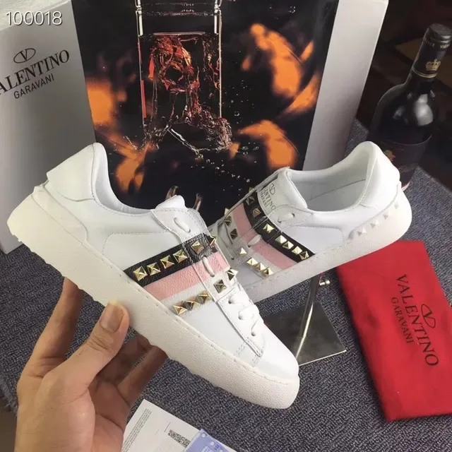 Valentino Rockstud White Pink Black Studded Lifestyle Sneakers 5