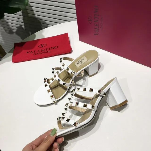 Valentino Rockstud White Studded Block Heel Gladiator Sandals 5