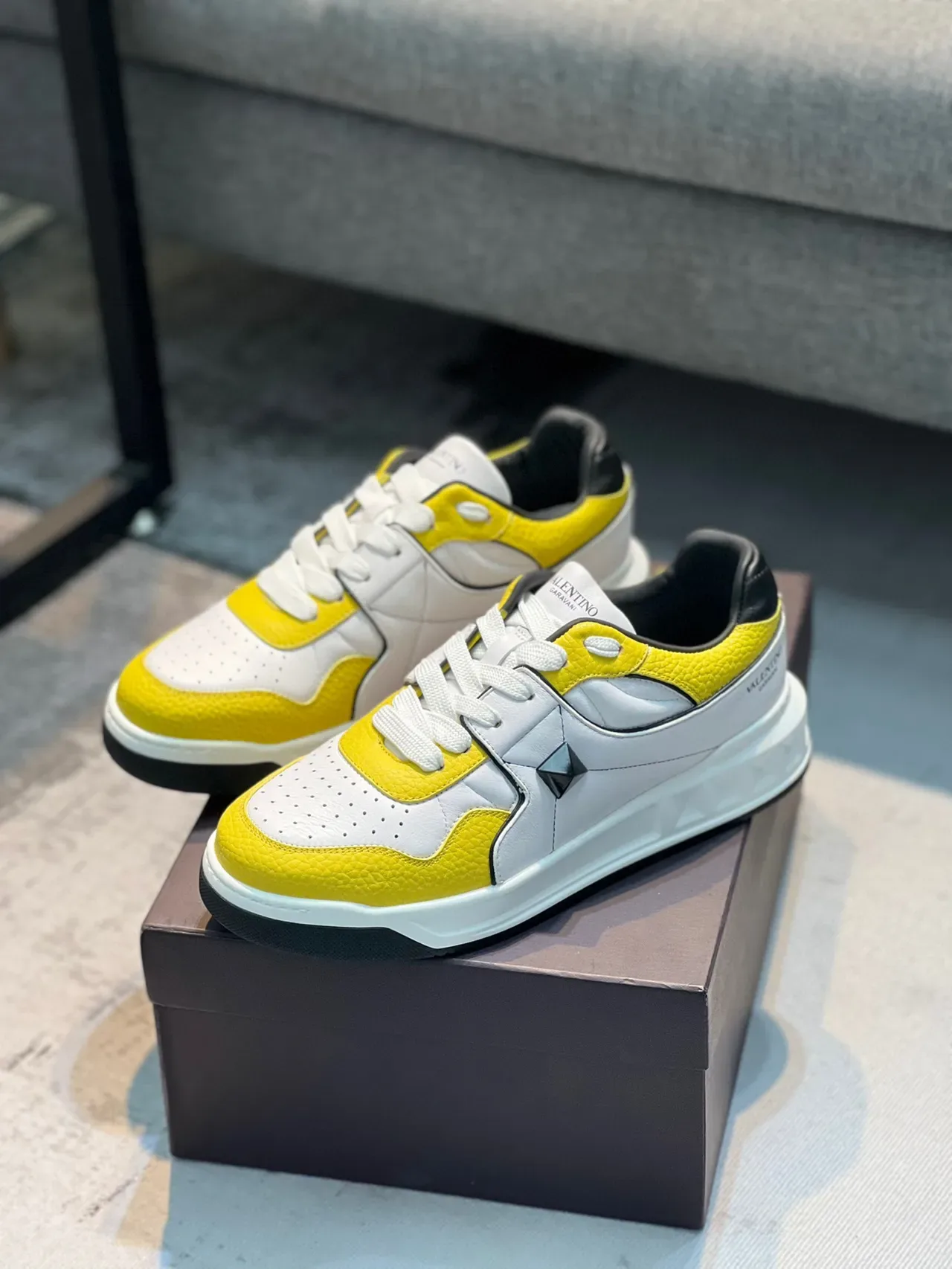 Valentino Rockstud Yellow and White Leather Lifestyle Sneakers 2