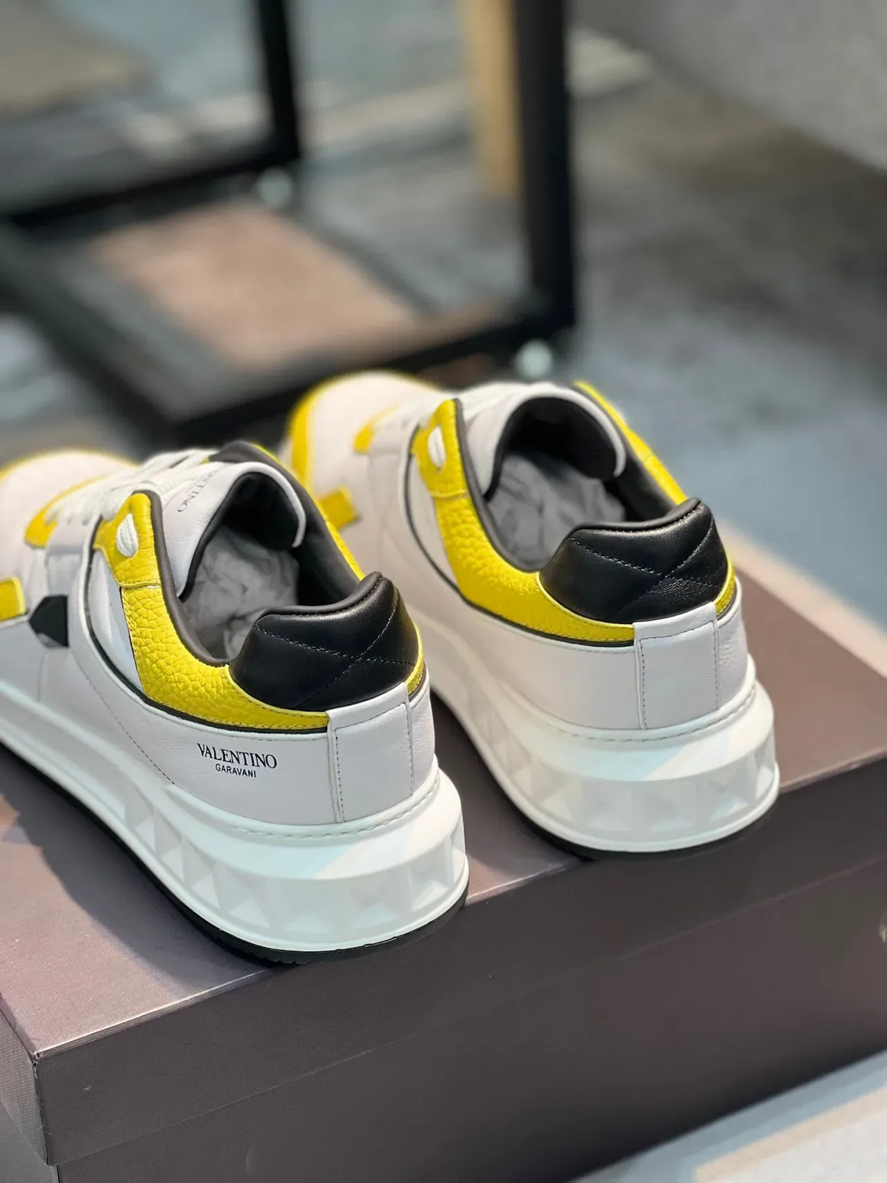 Valentino Rockstud Yellow and White Leather Lifestyle Sneakers 3