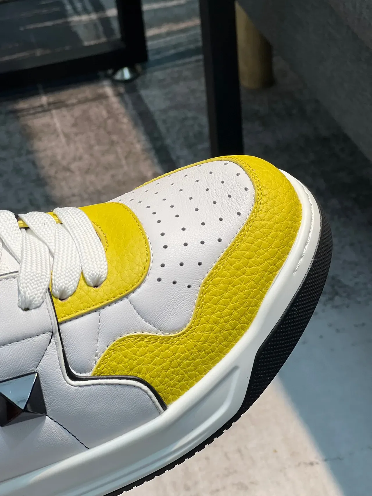 Valentino Rockstud Yellow and White Leather Lifestyle Sneakers 4