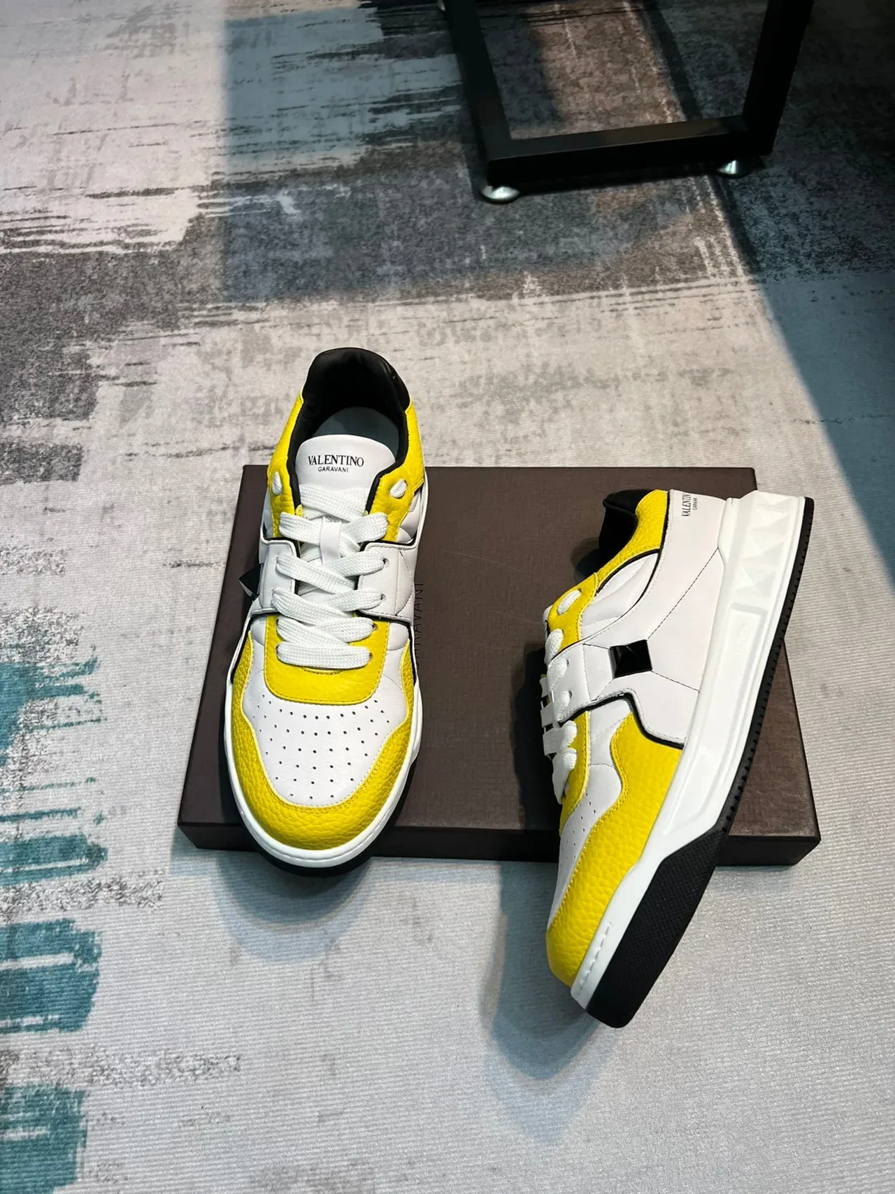 Valentino Rockstud Yellow and White Leather Lifestyle Sneakers 5