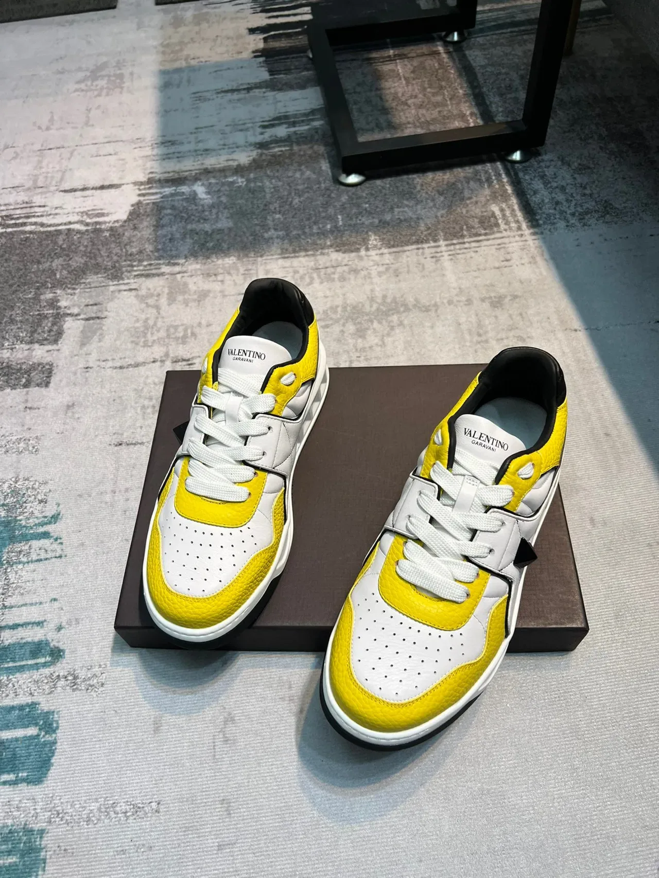 Valentino Rockstud Yellow and White Leather Lifestyle Sneakers 6