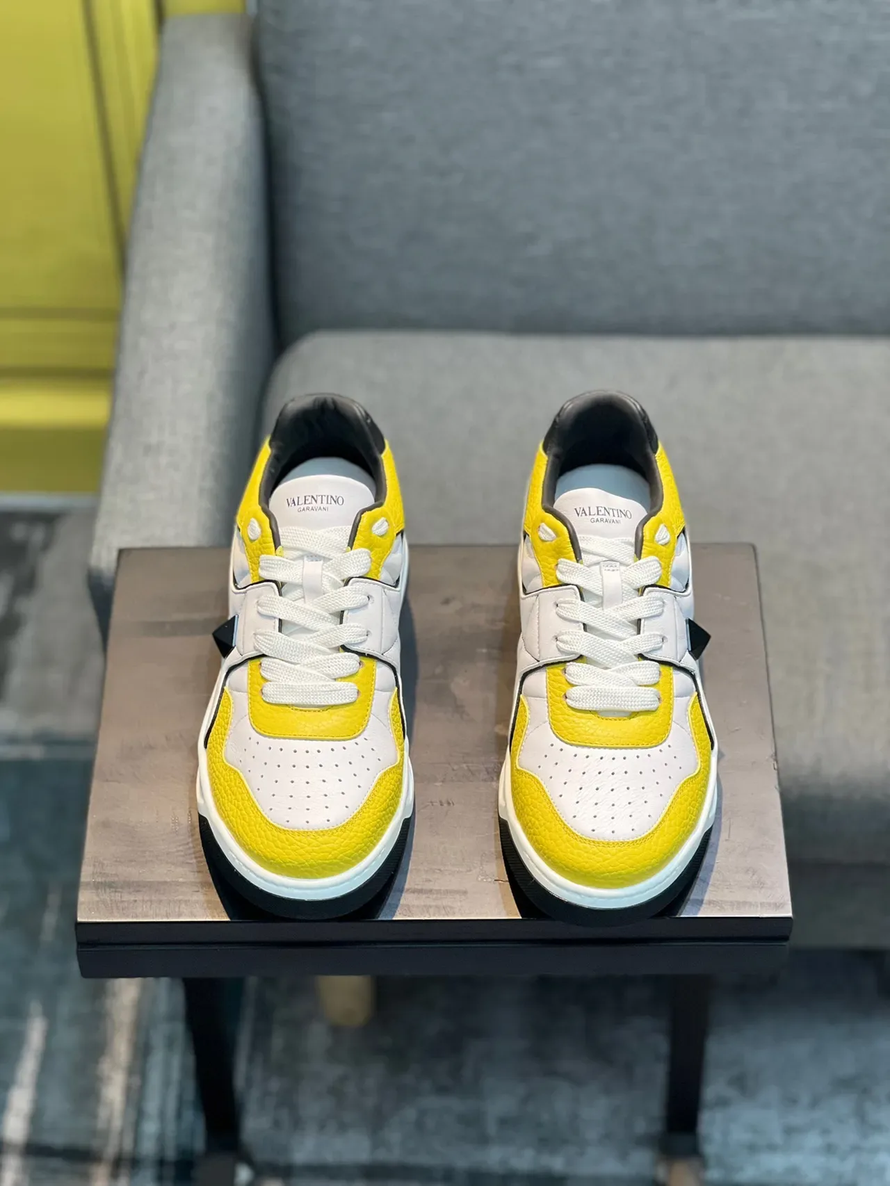 Valentino Rockstud Yellow and White Leather Lifestyle Sneakers 7