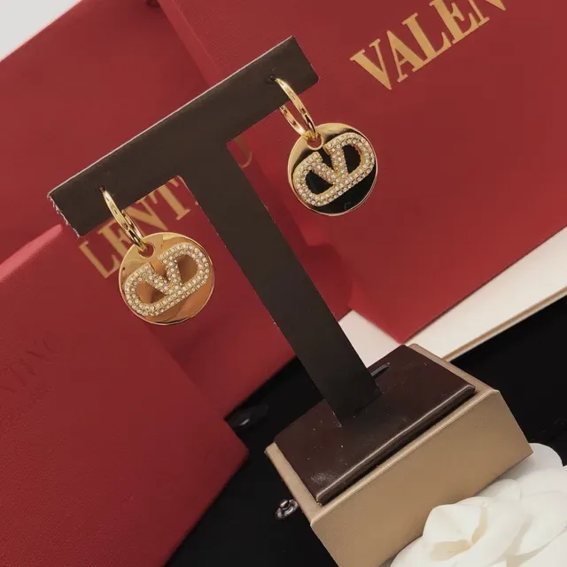 Valentino VLTN Pavé 水晶金色圆盘耳环 3