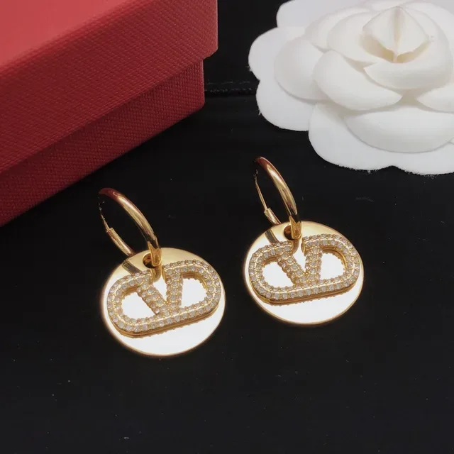 Valentino VLTN Pavé 水晶金色圆盘耳环 4