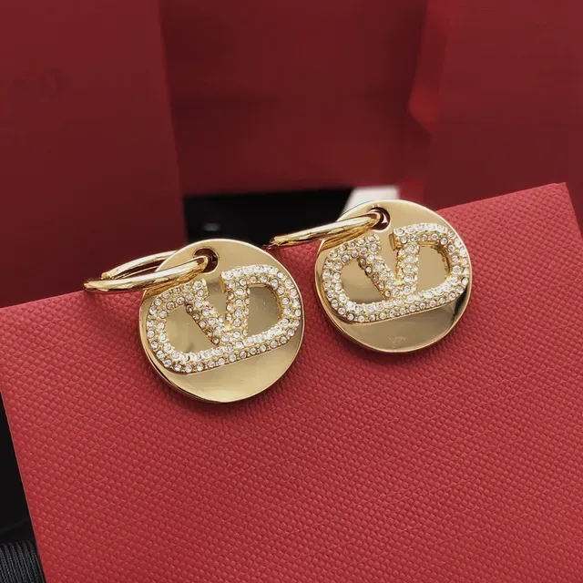 Valentino VLTN Pavé 水晶金色圆盘耳环 7