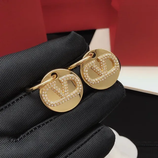 Valentino VLTN Pavé 水晶金色圆盘耳环 9