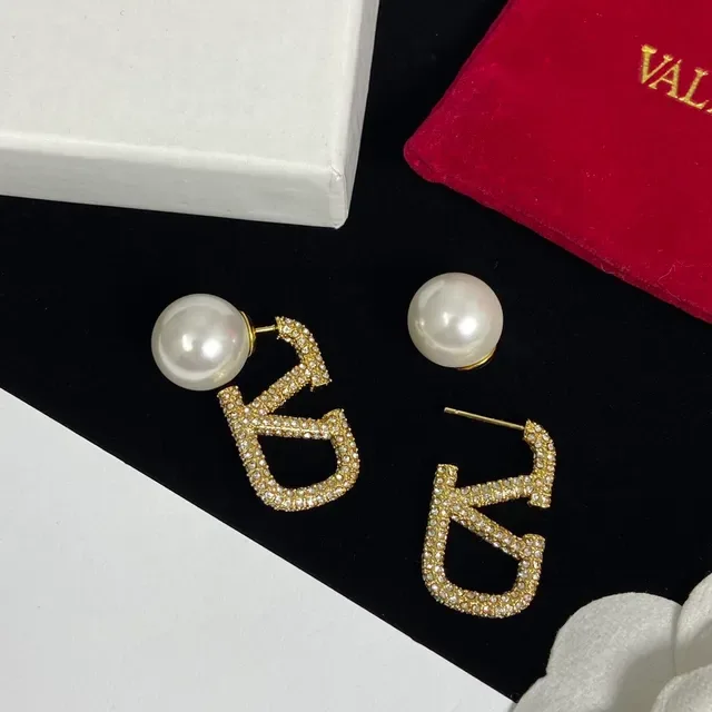 Valentino VLTN Pearl and Crystal Pavé V-Motif Earrings 2