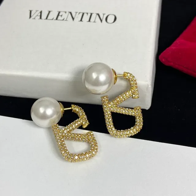 Valentino VLTN Pearl and Crystal Pavé V-Motif Earrings 3