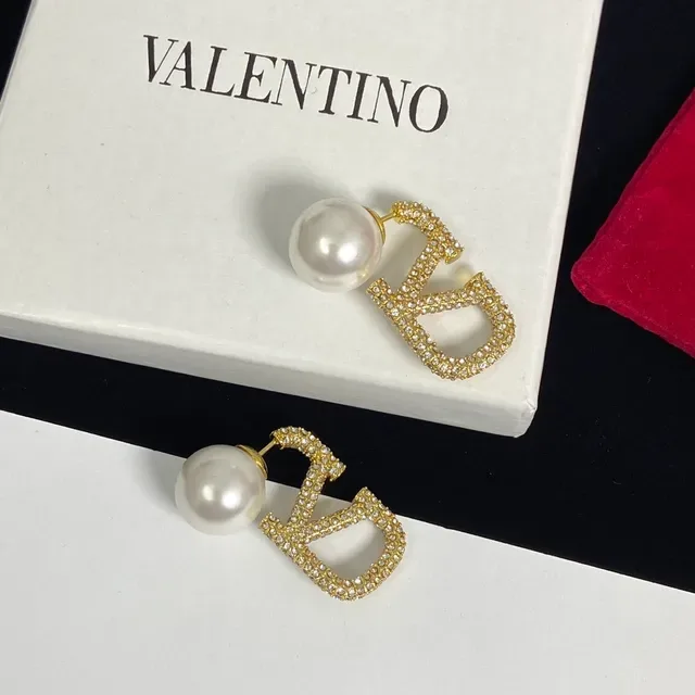 Valentino VLTN Pearl and Crystal Pavé V-Motif Earrings 4