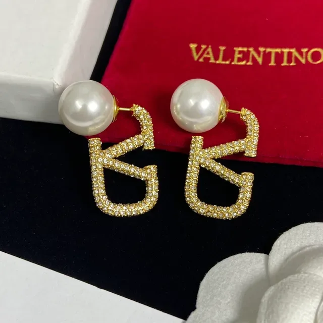 Valentino VLTN Pearl and Crystal Pavé V-Motif Earrings 5