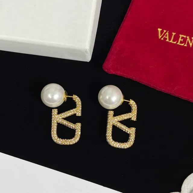Valentino VLTN Pearl and Crystal Pavé V-Motif Earrings 6
